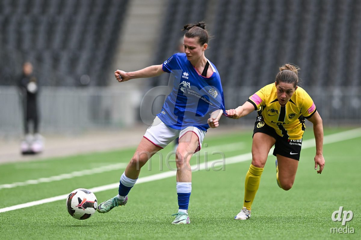 29/09/2024, Bern, Stadion Wankdorf, Women's Super League: BSC YB Frauen - FC Luzern,  #31 Michelle Sager (FC Luzern, left) against #18 Wibke Meister (BSC YB Frauen, right)