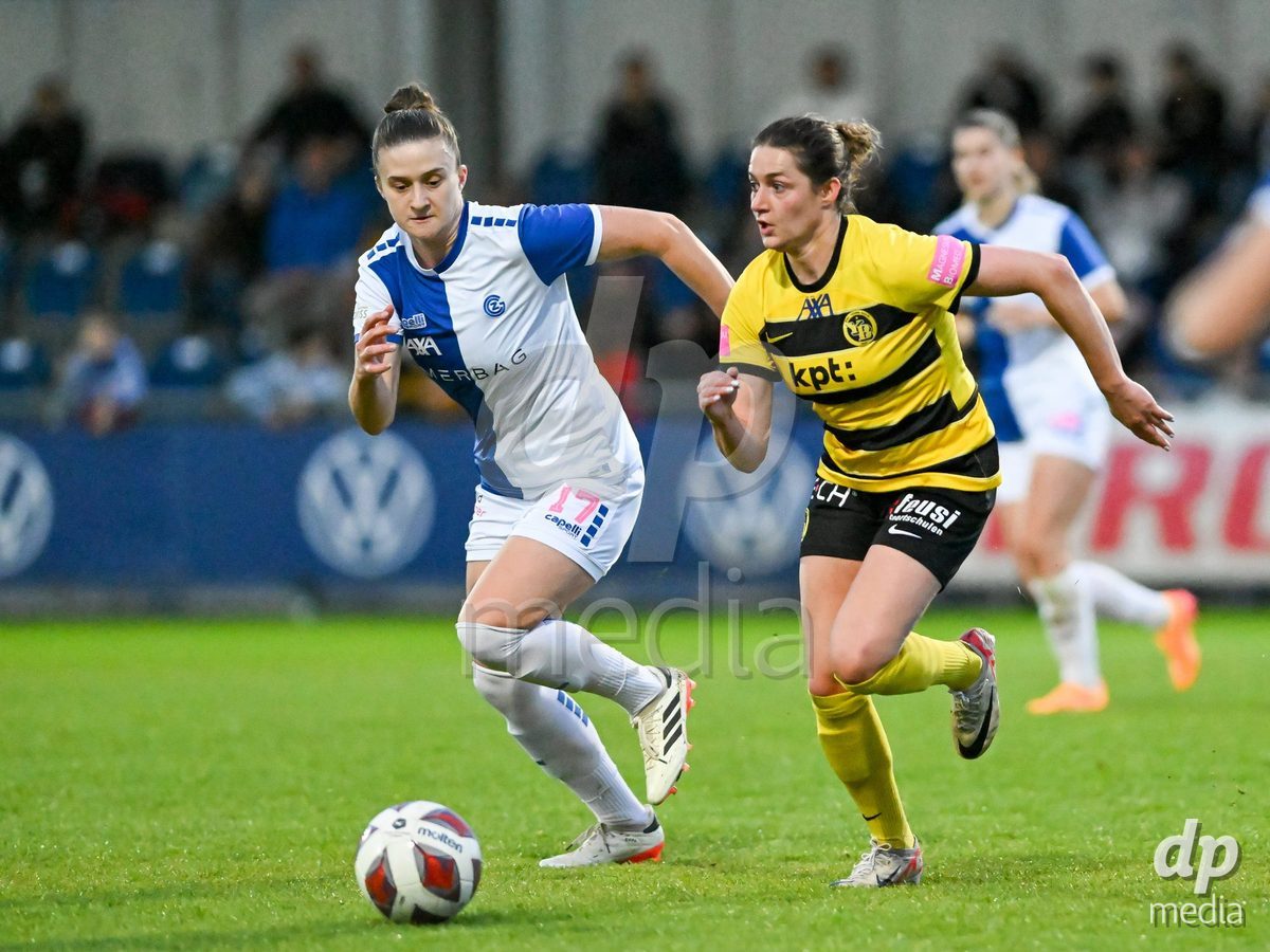 27.04.2024, Niederhasli, GC/Campus, Quarterfinals: Grasshopper Club Zürich - BSC YB Frauen,  #17 Klaudia Lefeld (Grasshopper Club Zurich, left) against #18 Wibke Meister (BSC YB Frauen, right)