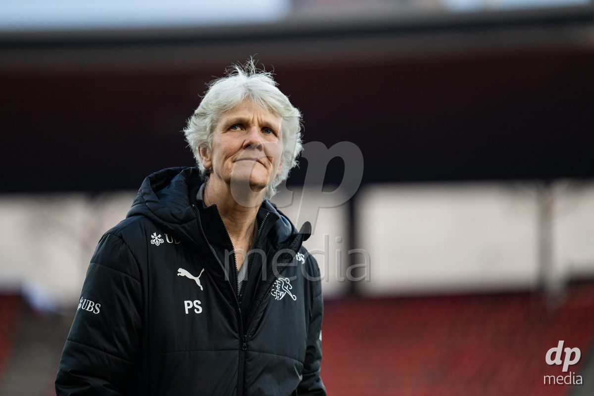Coach Pia Sundhage (Switzerland) during the UEFA Women's Nations League game between Switzerland and Island at Stadion Letzigrund in Zurich, Switzerland.