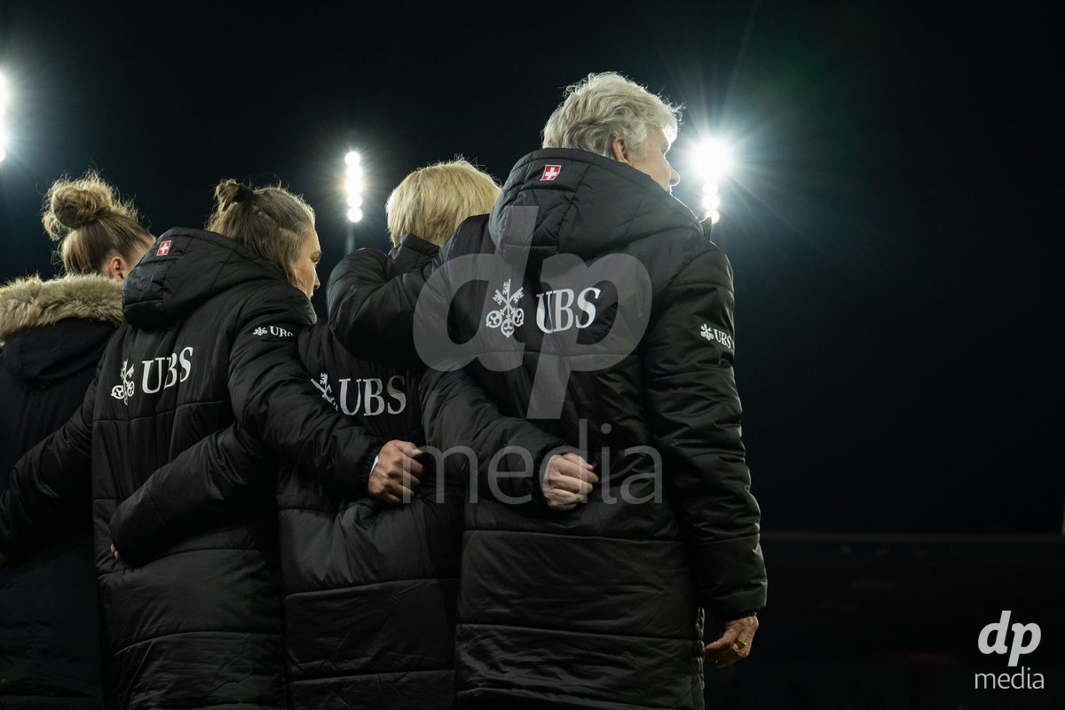 Switzerland trainer team before the UEFA Women's Nations League game between Switzerland and Island at Stadion Letzigrund in Zurich, Switzerland.