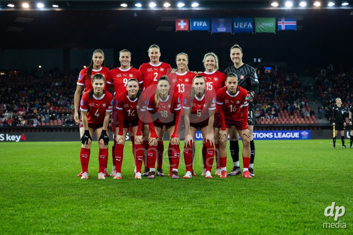 Switzerland before the UEFA Women's Nations League game between Switzerland and Island at Stadion Letzigrund in Zurich, Switzerland.