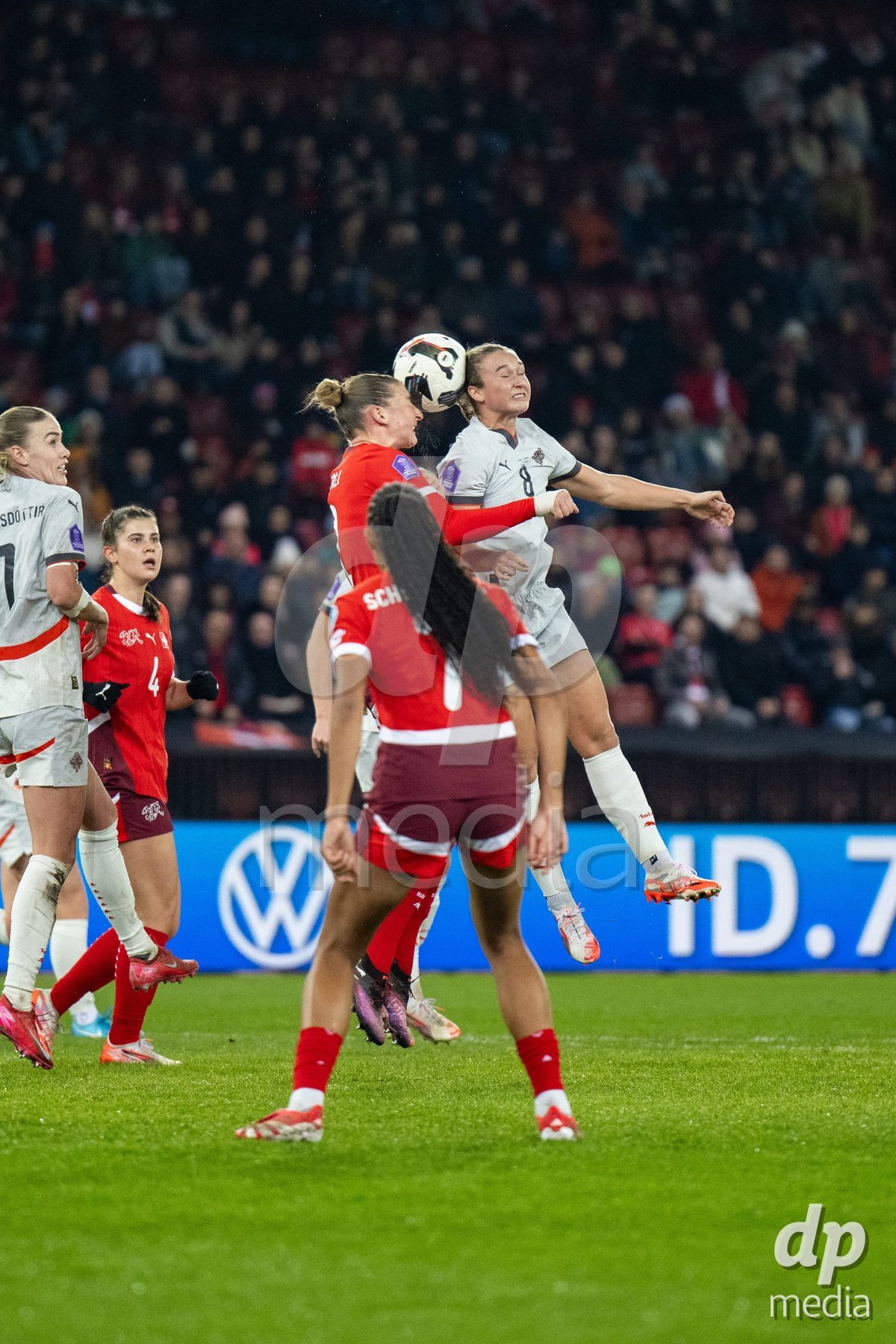 Julie Stierli (2 Switzerland) in duel against Alexandra Johannsdottir (8 Island) during the UEFA Women's Nations League game between Switzerland and Island at Stadion Letzigrund in Zurich, Switzerland.