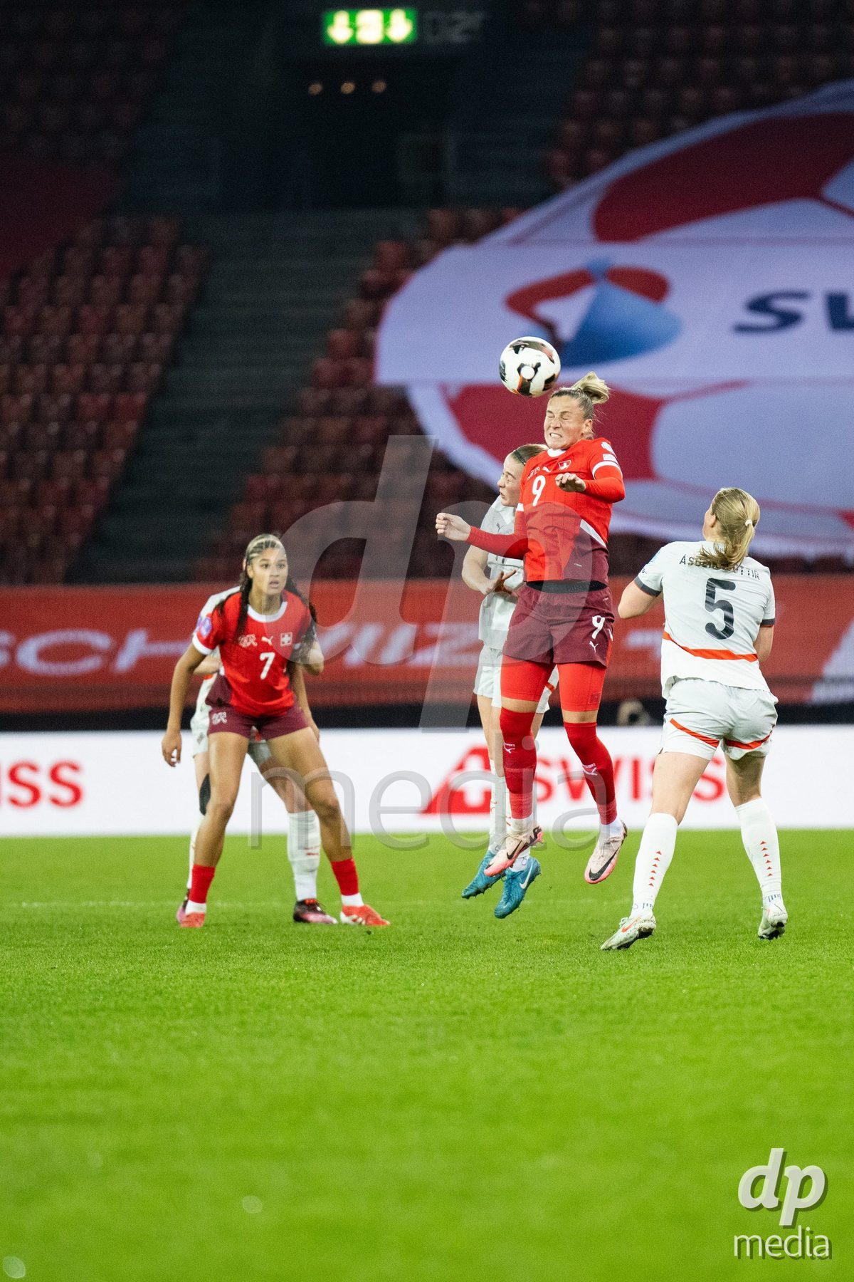Ana-Maria Crnogorcevic (9 Switzerland) in action during the UEFA Women's Nations League game between Switzerland and Island at Stadion Letzigrund in Zurich, Switzerland.