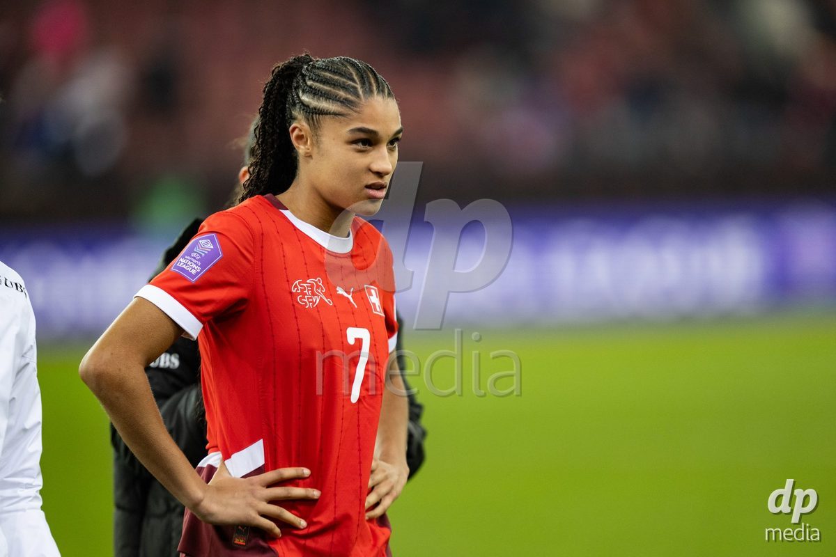 Sydney Schertenleib (7 Switzerland) after the UEFA Women's Nations League game between Switzerland and Island at Stadion Letzigrund in Zurich, Switzerland.