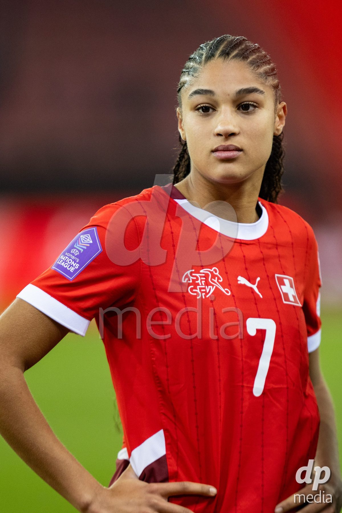 Sydney Schertenleib (7 Switzerland) after the UEFA Women's Nations League game between Switzerland and Island at Stadion Letzigrund in Zurich, Switzerland.