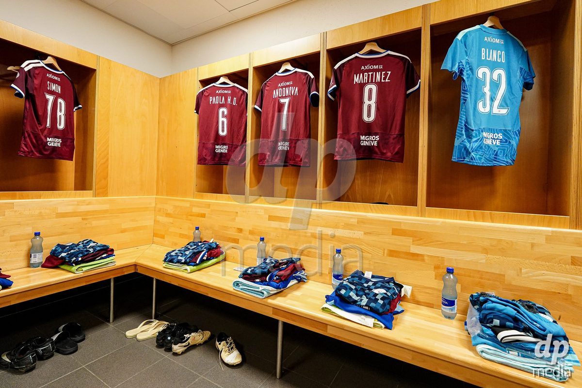 Geneva, Switzerland - September 2: General view inside the locker room of Servette prior to the UEFA Women's Champions League match between Servette FC Chenois Feminin and AC Sparta Praha at Stade de Geneve on September 2, 2026 in Geneva, Switzerland.