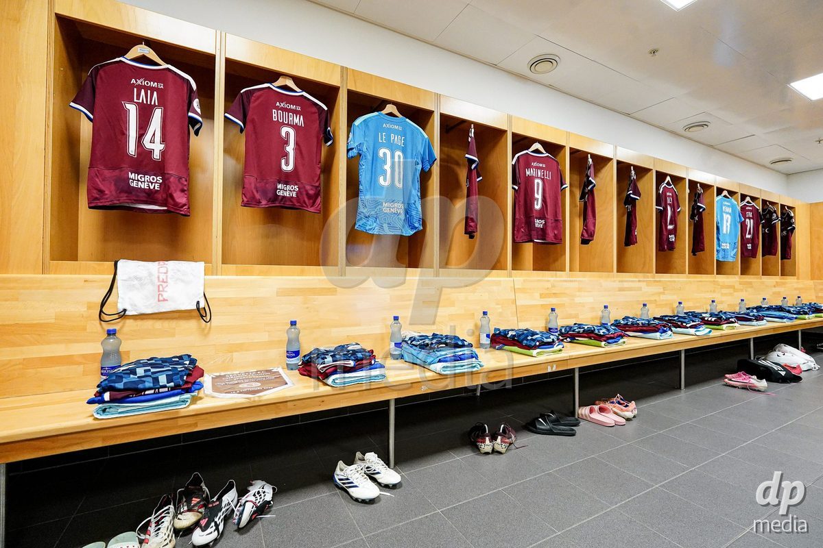 Geneva, Switzerland - September 2: General view inside the locker room of Servette prior to the UEFA Women's Champions League match between Servette FC Chenois Feminin and AC Sparta Praha at Stade de Geneve on September 2, 2026 in Geneva, Switzerland.