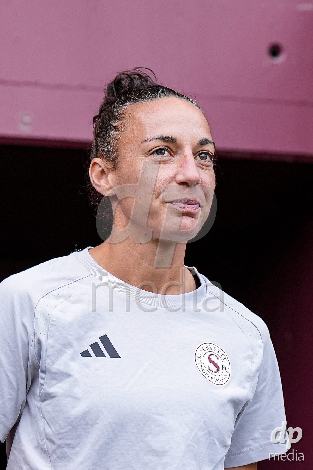 Geneva, Switzerland - September 2: Paula Serrano of Servette FC Chenois Feminin arrives prior to the UEFA Women's Champions League match between Servette FC Chenois Feminin and AC Sparta Praha at Stade de Geneve on September 2, 2026 in Geneva, Switzerland.