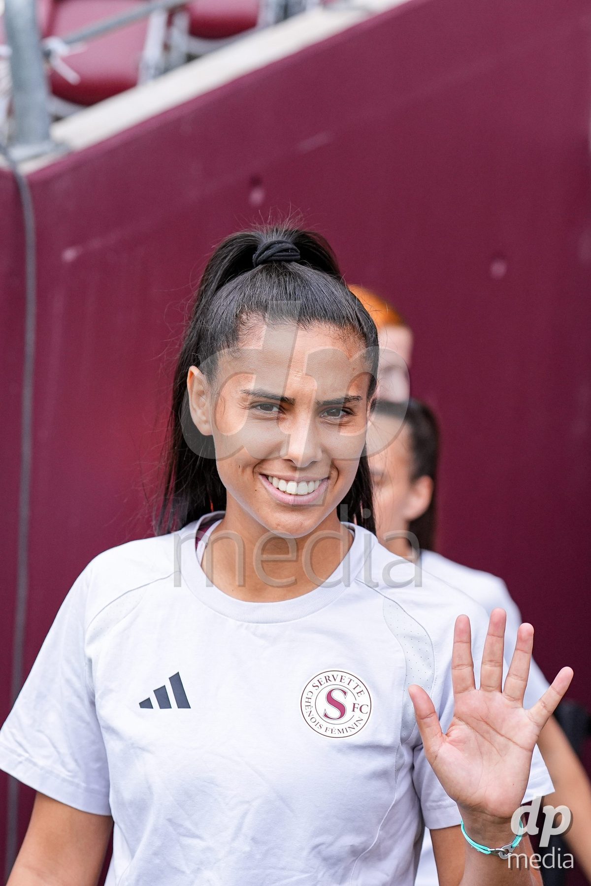 Geneva, Switzerland - September 2: Daina Bourma of Servette FC Chenois Feminin arrives prior to the UEFA Women's Champions League match between Servette FC Chenois Feminin and AC Sparta Praha at Stade de Geneve on September 2, 2026 in Geneva, Switzerland.