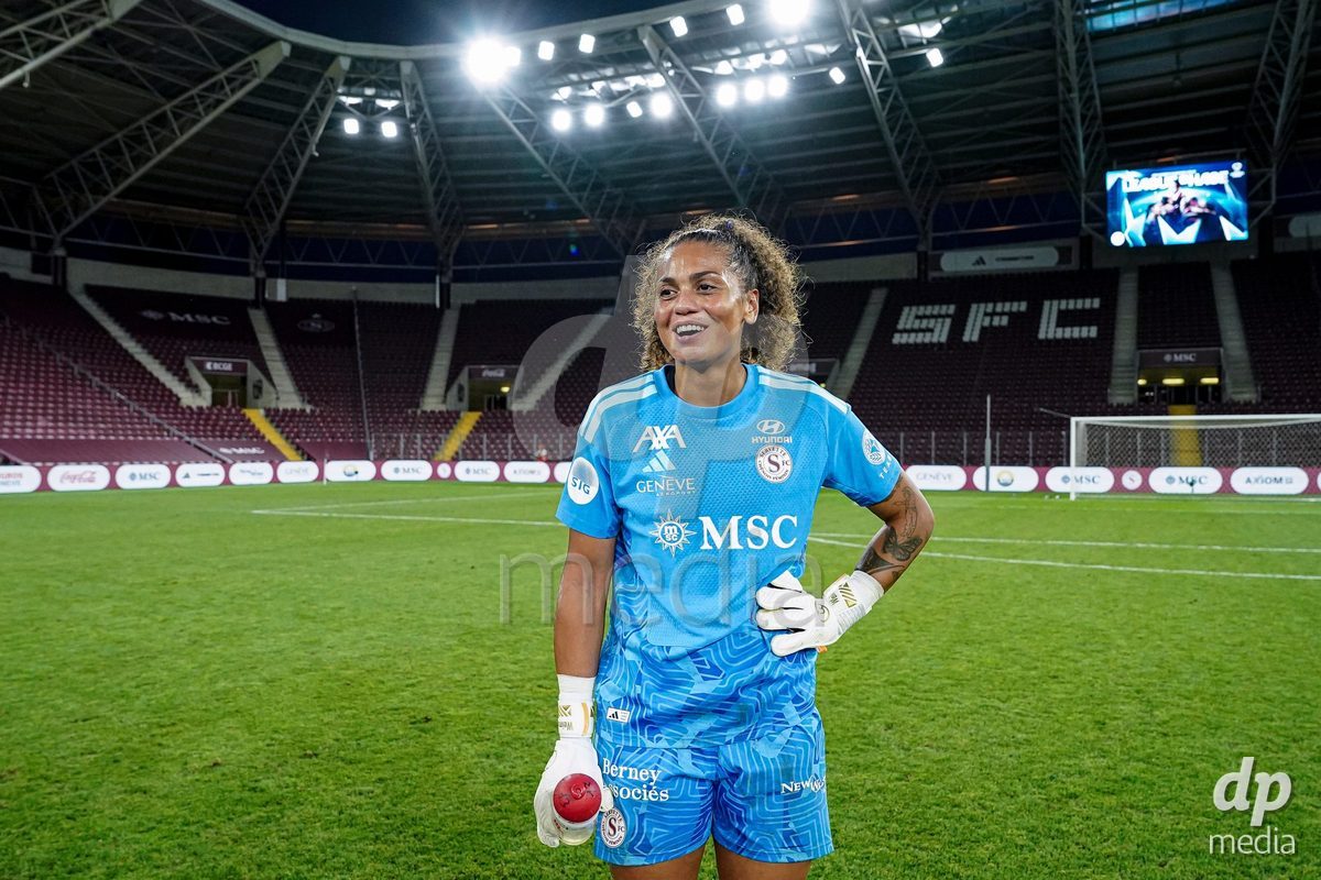 Geneva, Switzerland - September 2: Jacintha Anouchka Weimar of Servette FC Chenois Feminin celebrates the victory and entry into  the UWCL league phase during the UEFA Women's Champions League match between Servette FC Chenois Feminin and AC Sparta Praha at Stade de Geneve on September 2, 2026 in Geneva, Switzerland.