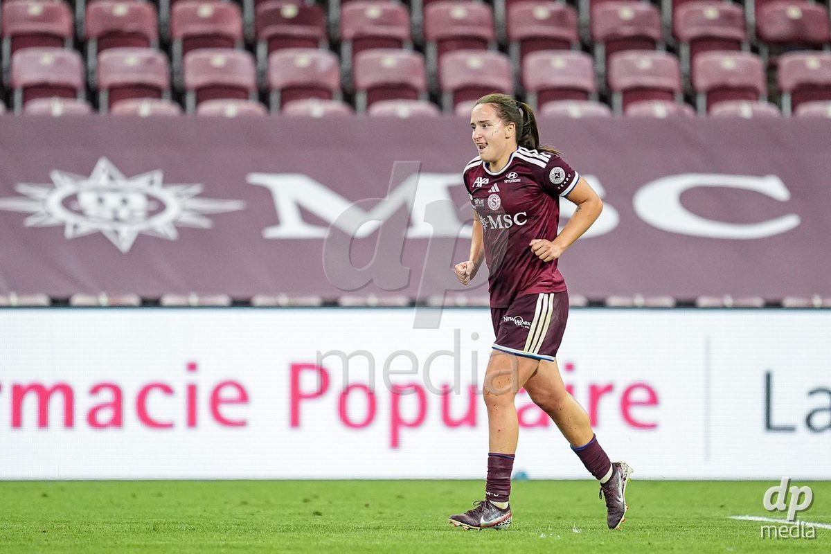 Geneva, Switzerland - September 2: Magdalena Izabela Sobal of Servette FC Chenois Feminin celebrates her third team goal  during the UEFA Women's Champions League match between Servette FC Chenois Feminin and AC Sparta Praha at Stade de Geneve on September 2, 2026 in Geneva, Switzerland.