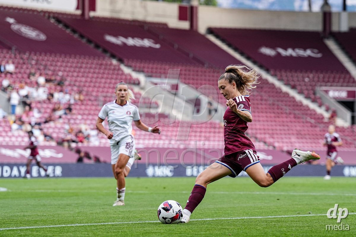 Geneva, Switzerland - September 2: Ascension Martinez Salinas of Servette FC Chenois Feminin shoots the ball during the UEFA Women's Champions League match between Servette FC Chenois Feminin and AC Sparta Praha at Stade de Geneve on September 2, 2026 in Geneva, Switzerland.