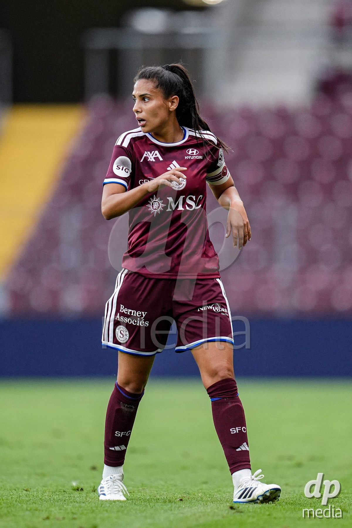 Geneva, Switzerland - September 2: Daina Bourma of Servette FC Chenois Feminin looks on during the UEFA Women's Champions League match between Servette FC Chenois Feminin and AC Sparta Praha at Stade de Geneve on September 2, 2026 in Geneva, Switzerland.