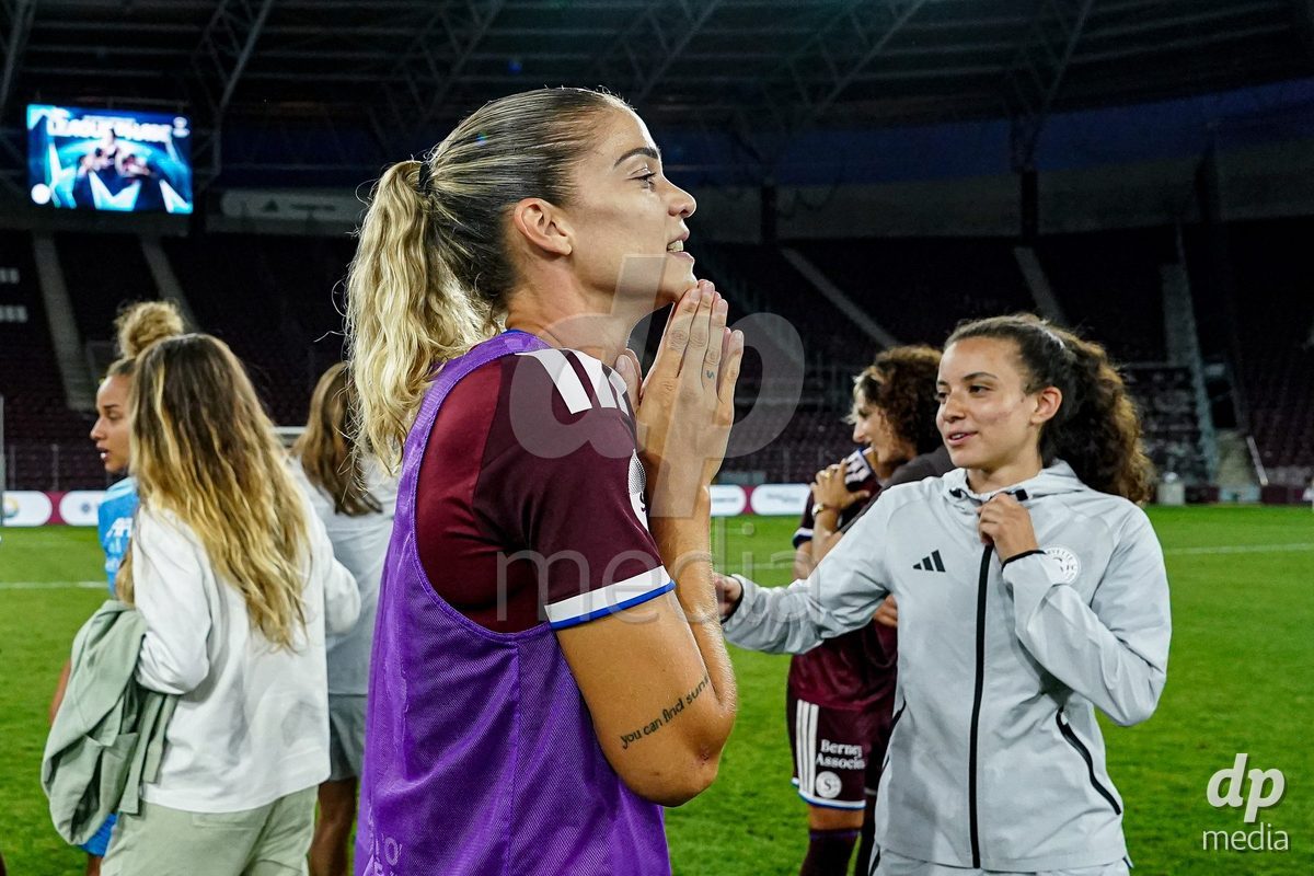 Geneva, Switzerland - September 2: Stefanie De Alem da Eira of Servette FC Chenois Feminin celebrates the victory and entry into the UWCL league phase after during the UEFA Women's Champions League match between Servette FC Chenois Feminin and AC Sparta Praha at Stade de Geneve on September 2, 2026 in Geneva, Switzerland.