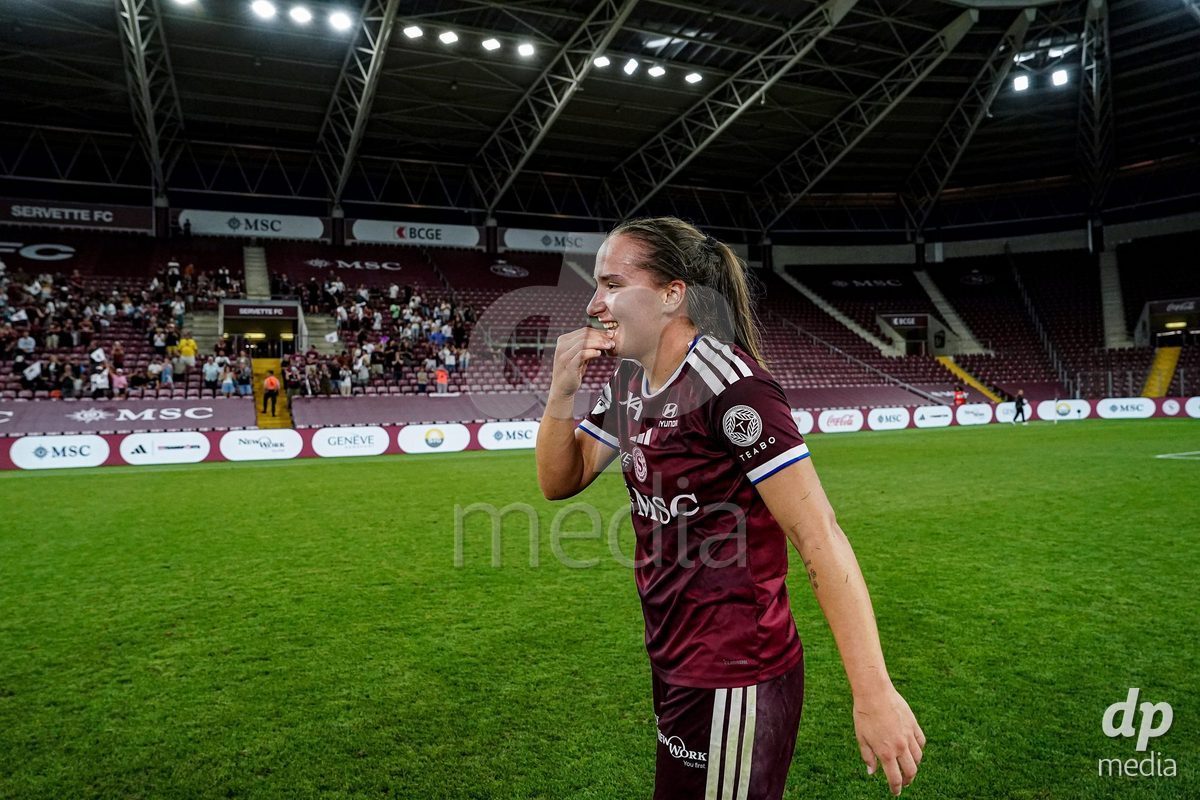 Geneva, Switzerland - September 2: Magdalena Izabela Sobal of Servette FC Chenois Feminin celebrates the victory and entry into the UWCL league phase after the UEFA Women's Champions League match between Servette FC Chenois Feminin and AC Sparta Praha at Stade de Geneve on September 2, 2026 in Geneva, Switzerland.