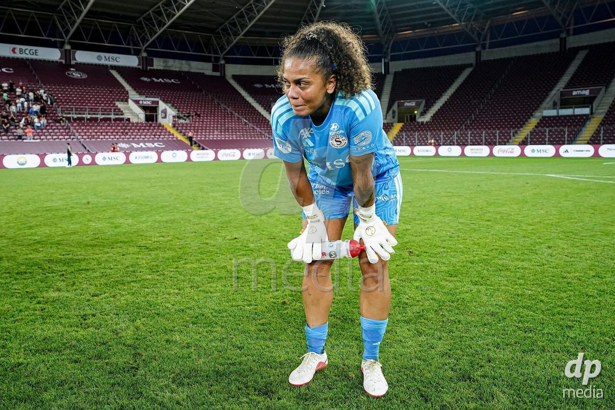 Geneva, Switzerland - September 2: Jacintha Anouchka Weimar of Servette FC Chenois Feminin celebrates the victory and entry into the UWCL league phase after during the UEFA Women's Champions League match between Servette FC Chenois Feminin and AC Sparta Praha at Stade de Geneve on September 2, 2026 in Geneva, Switzerland.