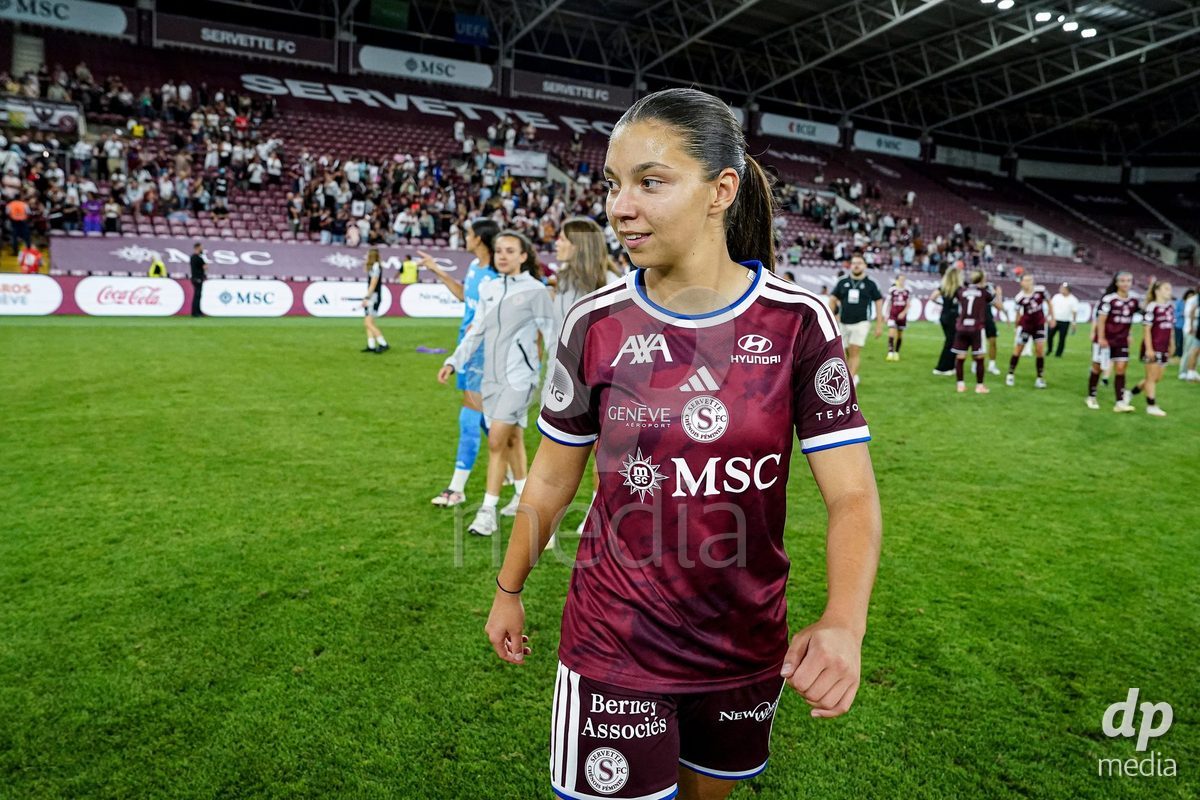 Geneva, Switzerland - September 2: Lea Magali Sergeant-huet of Servette FC Chenois Feminin celebrates the victory and entry into the UWCL league phase after the UEFA Women's Champions League match between Servette FC Chenois Feminin and AC Sparta Praha at Stade de Geneve on September 2, 2026 in Geneva, Switzerland.
