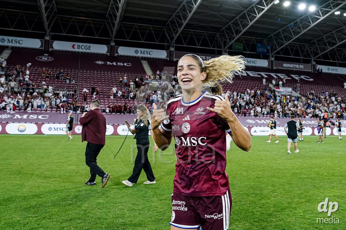 Geneva, Switzerland - September 2: Stefanie De Alem da Eira of Servette FC Chenois Feminin celebrates the victory and entry into the UWCL league phase after the UEFA Women's Champions League match between Servette FC Chenois Feminin and AC Sparta Praha at Stade de Geneve on September 2, 2026 in Geneva, Switzerland.