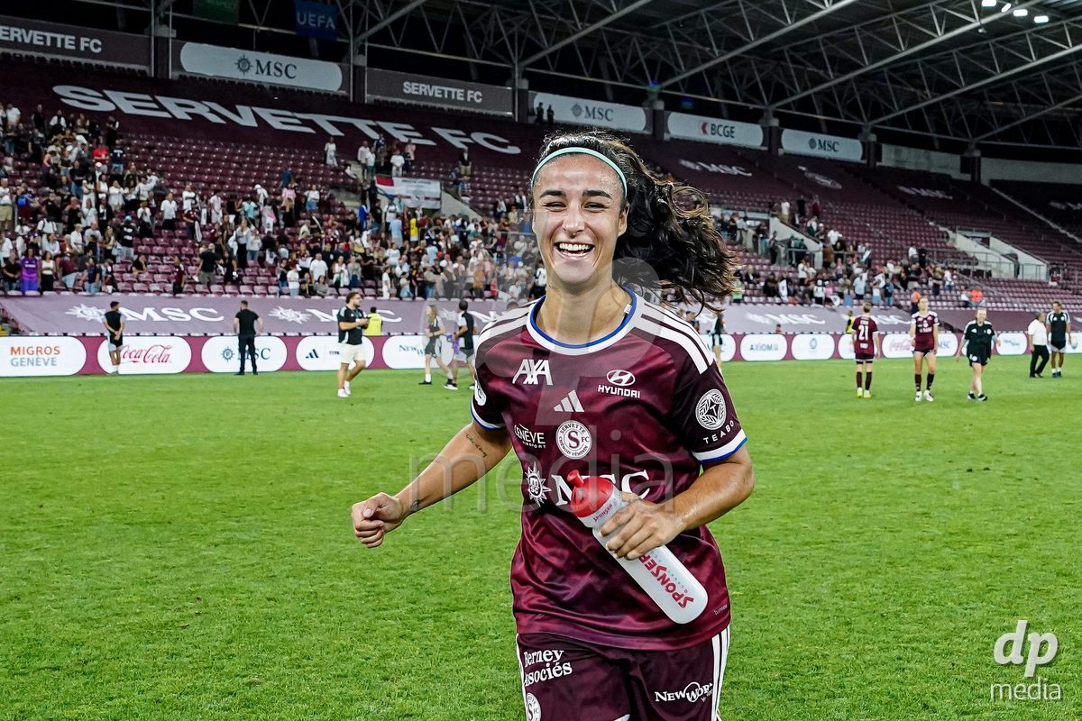 Geneva, Switzerland - September 2: Paola Hernandez of Servette FC Chenois Feminin celebrates the victory and entry into the UWCL league phase after the UEFA Women's Champions League match between Servette FC Chenois Feminin and AC Sparta Praha at Stade de Geneve on September 2, 2026 in Geneva, Switzerland.