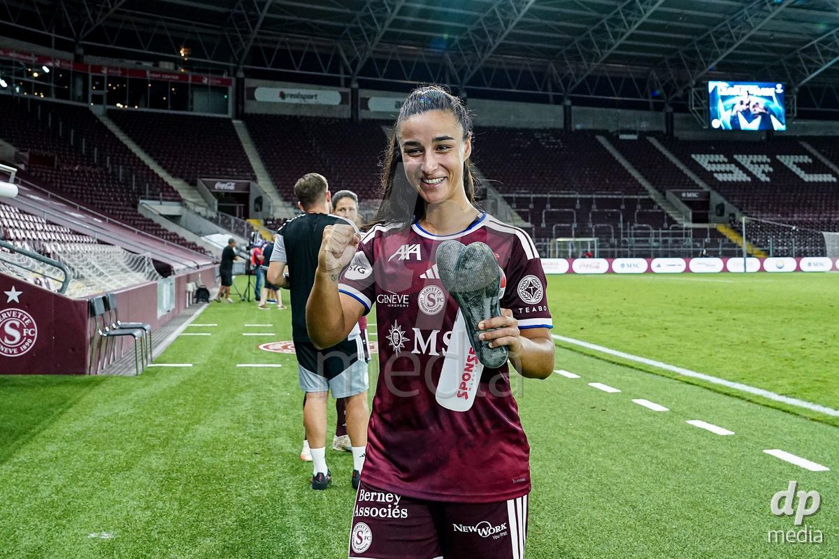 Geneva, Switzerland - September 2: Paola Hernandez of Servette FC Chenois Feminin celebrates the victory and entry into the UWCL league phase after the UEFA Women's Champions League match between Servette FC Chenois Feminin and AC Sparta Praha at Stade de Geneve on September 2, 2026 in Geneva, Switzerland.