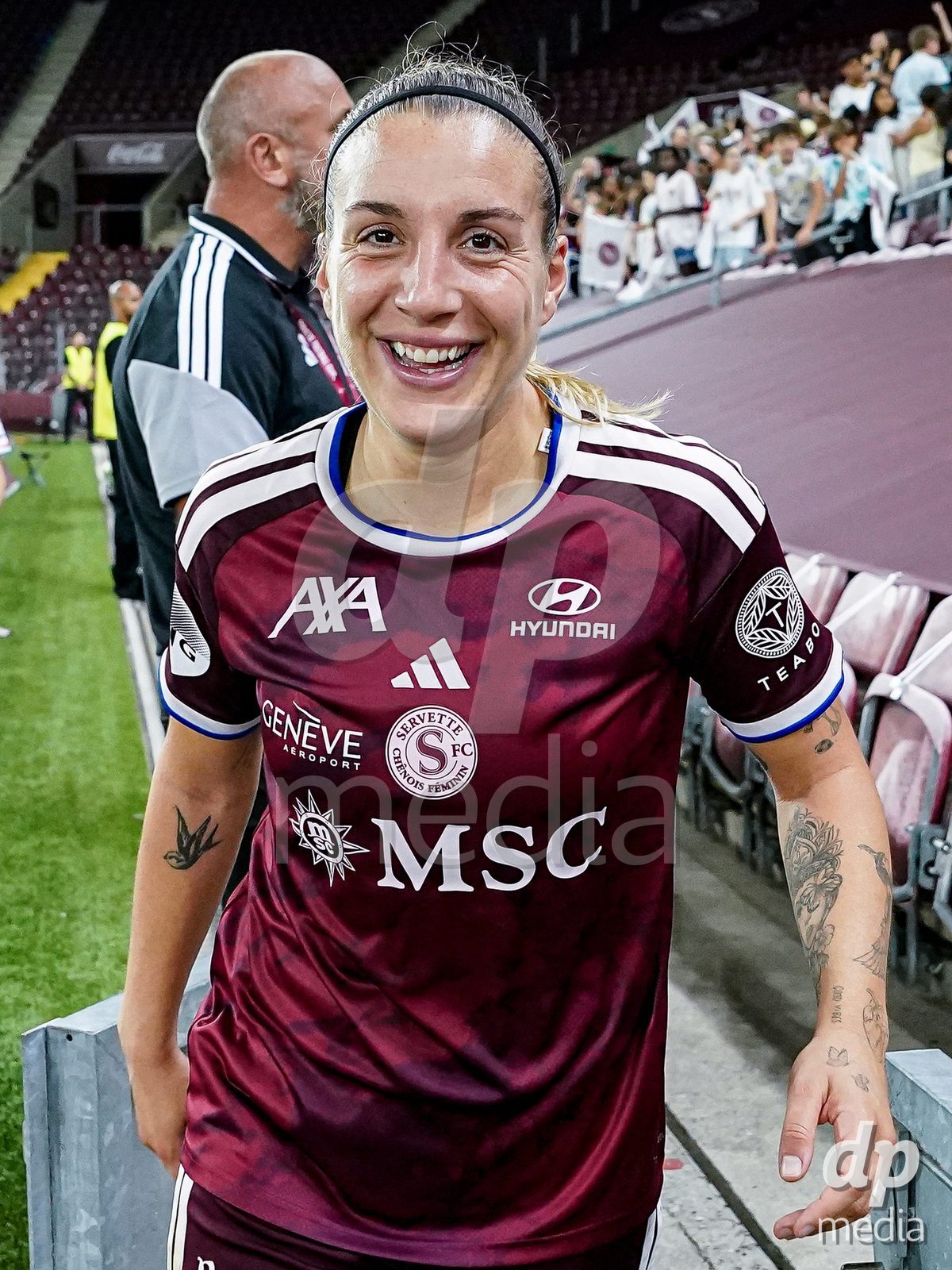Geneva, Switzerland - September 2: Gloria Marinelli of Servette FC Chenois Feminin celebrates the victory and entry into the UWCL league phase after the UEFA Women's Champions League match between Servette FC Chenois Feminin and AC Sparta Praha at Stade de Geneve on September 2, 2026 in Geneva, Switzerland.