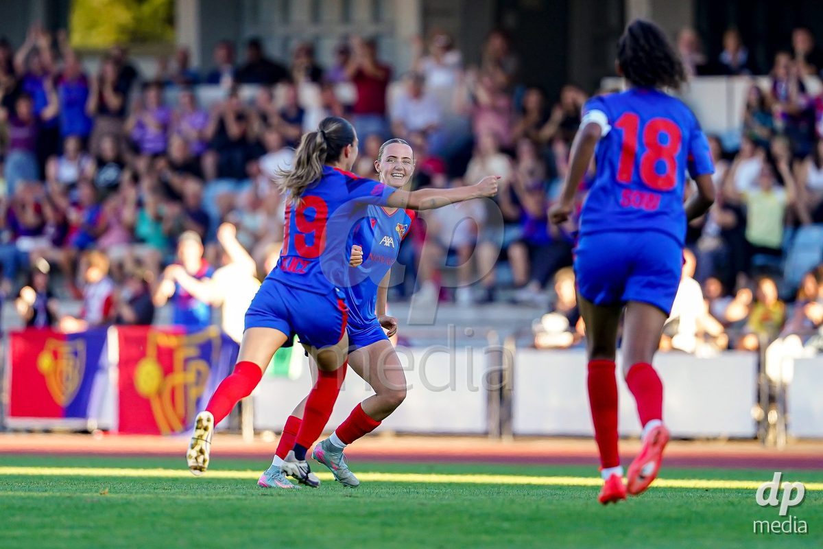 Basel, Switzerland - September 4: Alice Berti of FC Basel 1893 celebrating with team after scoring teams first goal during the AXA Women's Super League match between FC Basel 1893 and FC St. Gallen 1879 at Leichtathletikstadion on September 4, 2026 in Basel, Switzerland.