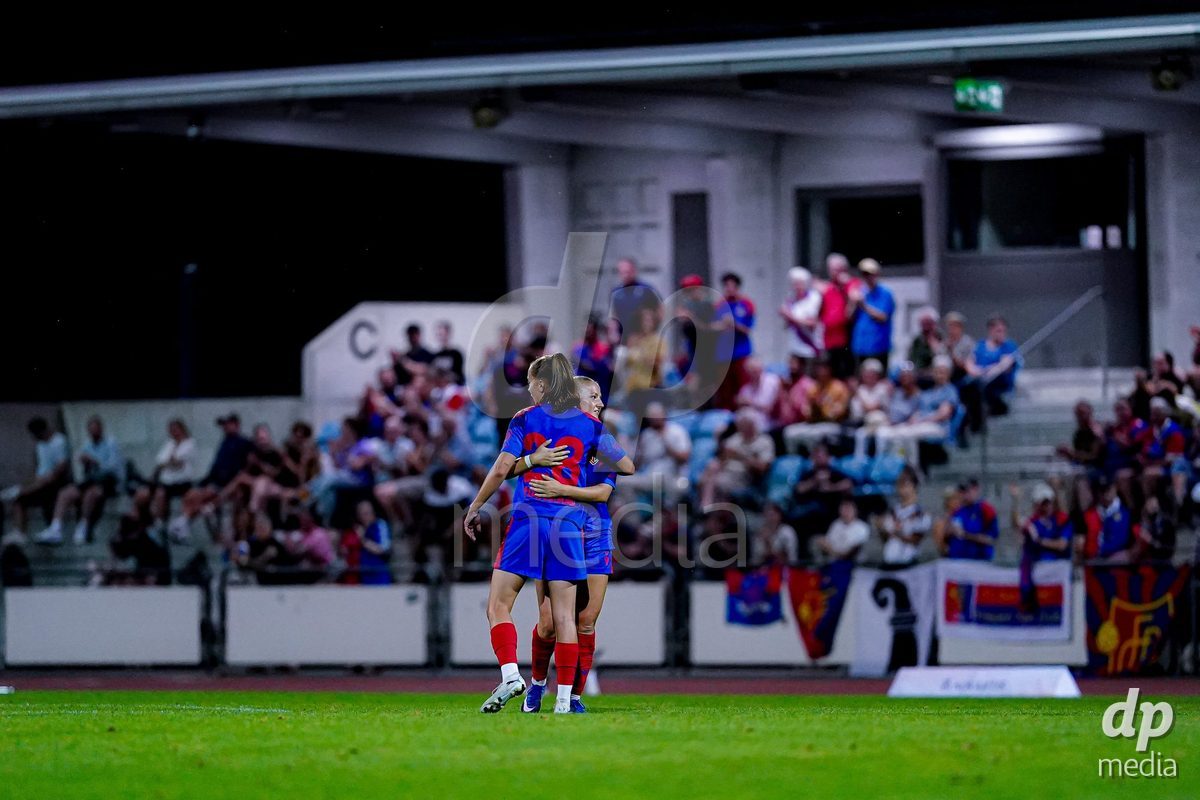 Basel, Switzerland - September 4: Players of FC Basel 1893 celebrating after winning the AXA Women's Super League match between FC Basel 1893 and FC St. Gallen 1879 at Leichtathletikstadion on September 4, 2026 in Basel, Switzerland.