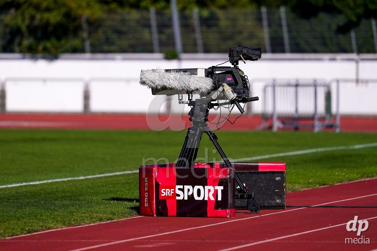 Basel, Switzerland - September 4: SRG SSR - SRF SPORT TV Camera prior to the AXA Women's Super League match between FC Basel 1893 and FC St. Gallen 1879 at Leichtathletikstadion on September 4, 2026 in Basel, Switzerland.