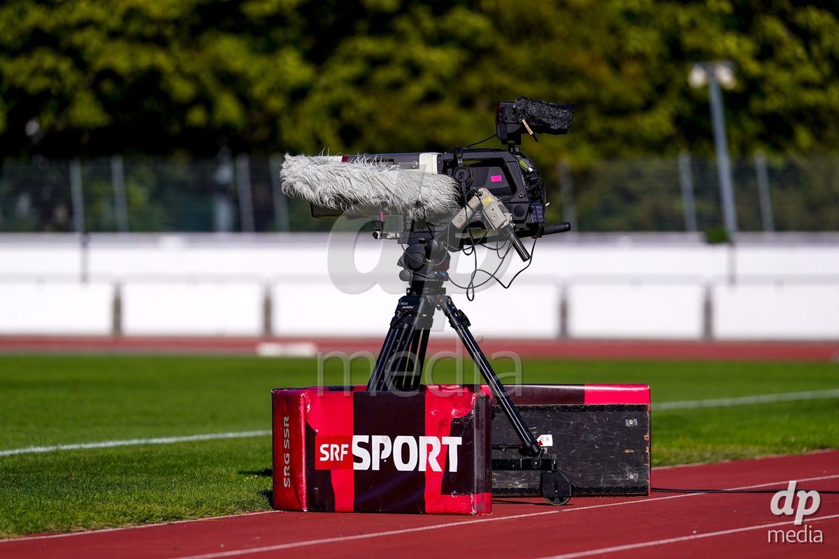 Basel, Switzerland - September 4: SRG SSR - SRF SPORT TV Camera prior to the AXA Women's Super League match between FC Basel 1893 and FC St. Gallen 1879 at Leichtathletikstadion on September 4, 2026 in Basel, Switzerland.