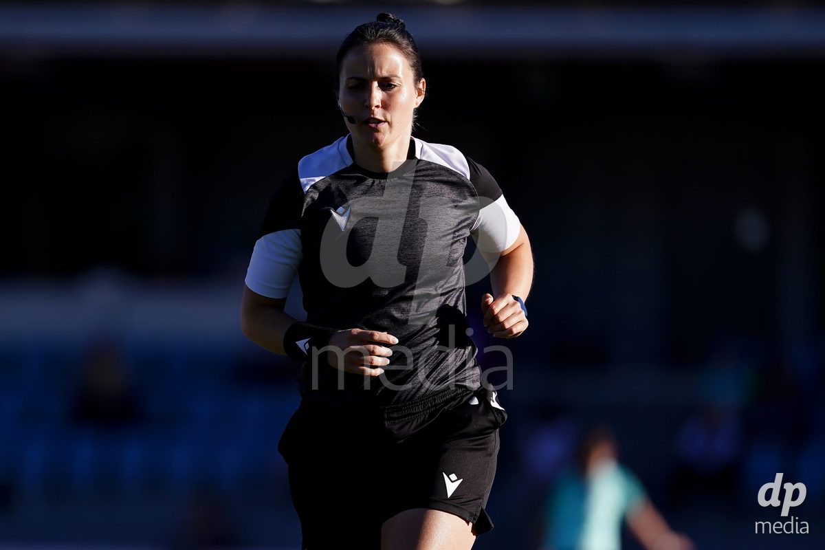 Basel, Switzerland - September 4: Referee Carmen Aeberhardt warming up during the AXA Women's Super League match between FC Basel 1893 and FC St. Gallen 1879 at Leichtathletikstadion on September 4, 2026 in Basel, Switzerland.