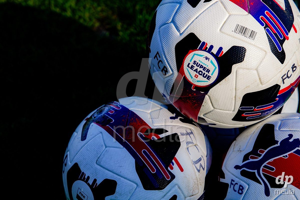 Basel, Switzerland - September 4: Official AXA Women's Super League match balls prior to the AXA Women's Super League match between FC Basel 1893 and FC St. Gallen 1879 at Leichtathletikstadion on September 4, 2026 in Basel, Switzerland.