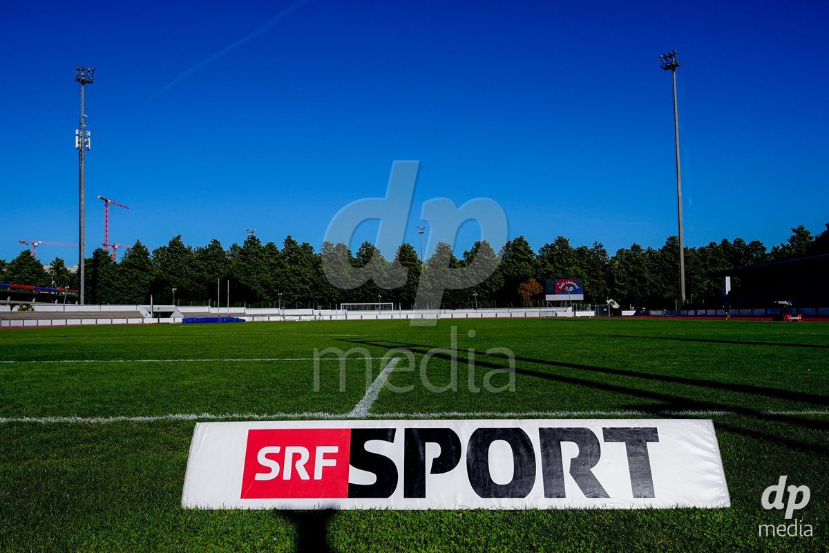 Basel, Switzerland - September 4: SRF Sport sponsor board prior to the AXA Women's Super League match between FC Basel 1893 and FC St. Gallen 1879 at Leichtathletikstadion on September 4, 2026 in Basel, Switzerland.