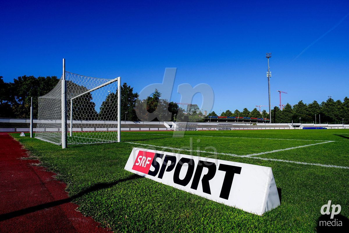 Basel, Switzerland - September 4: SRF Sport sponsor board prior to the AXA Women's Super League match between FC Basel 1893 and FC St. Gallen 1879 at Leichtathletikstadion on September 4, 2026 in Basel, Switzerland.