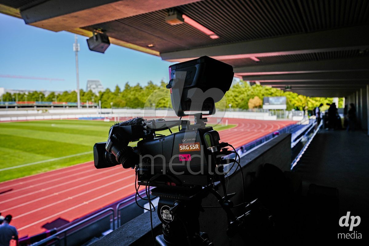 Basel, Switzerland - September 4: SRG SSR - SRF SPORT TV Camera prior to the AXA Women's Super League match between FC Basel 1893 and FC St. Gallen 1879 at Leichtathletikstadion on September 4, 2026 in Basel, Switzerland.