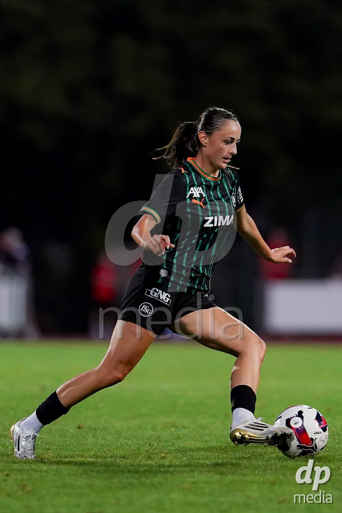 Basel, Switzerland - September 4: Monika Ibishaj of St.Gallen 1879 controls the ball during the AXA Women's Super League match between FC Basel 1893 and FC St. Gallen 1879 at Leichtathletikstadion on September 4, 2026 in Basel, Switzerland.
