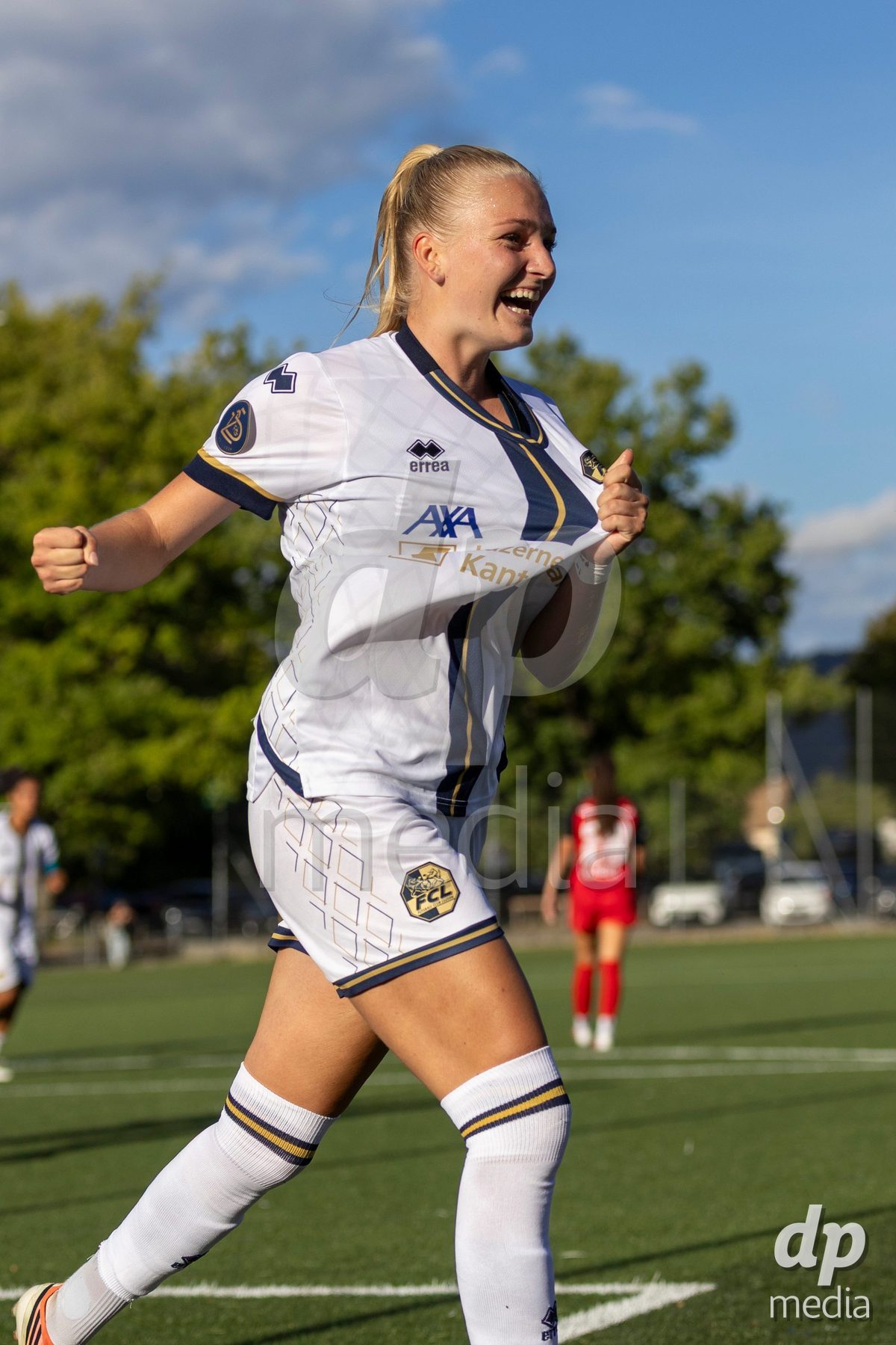 Aarau, Switzerland - September 5: XX during the AXA Women's Super League match between FC Aarau Frauen and FC Luzern at Sportanlage Schachen on September 5, 2026 in Aarau, Switzerland. Romy Baraniak of FC Luzern Frauen celebrates her goal