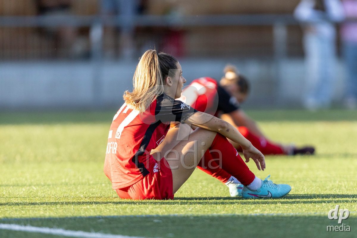 Aarau, Switzerland - September 5: Celia Hofer of FC Aarau Frauen looks dejected and disappointed during the AXA Women's Super League match between FC Aarau Frauen and FC Luzern at Sportanlage Schachen on September 5, 2026 in Aarau, Switzerland.