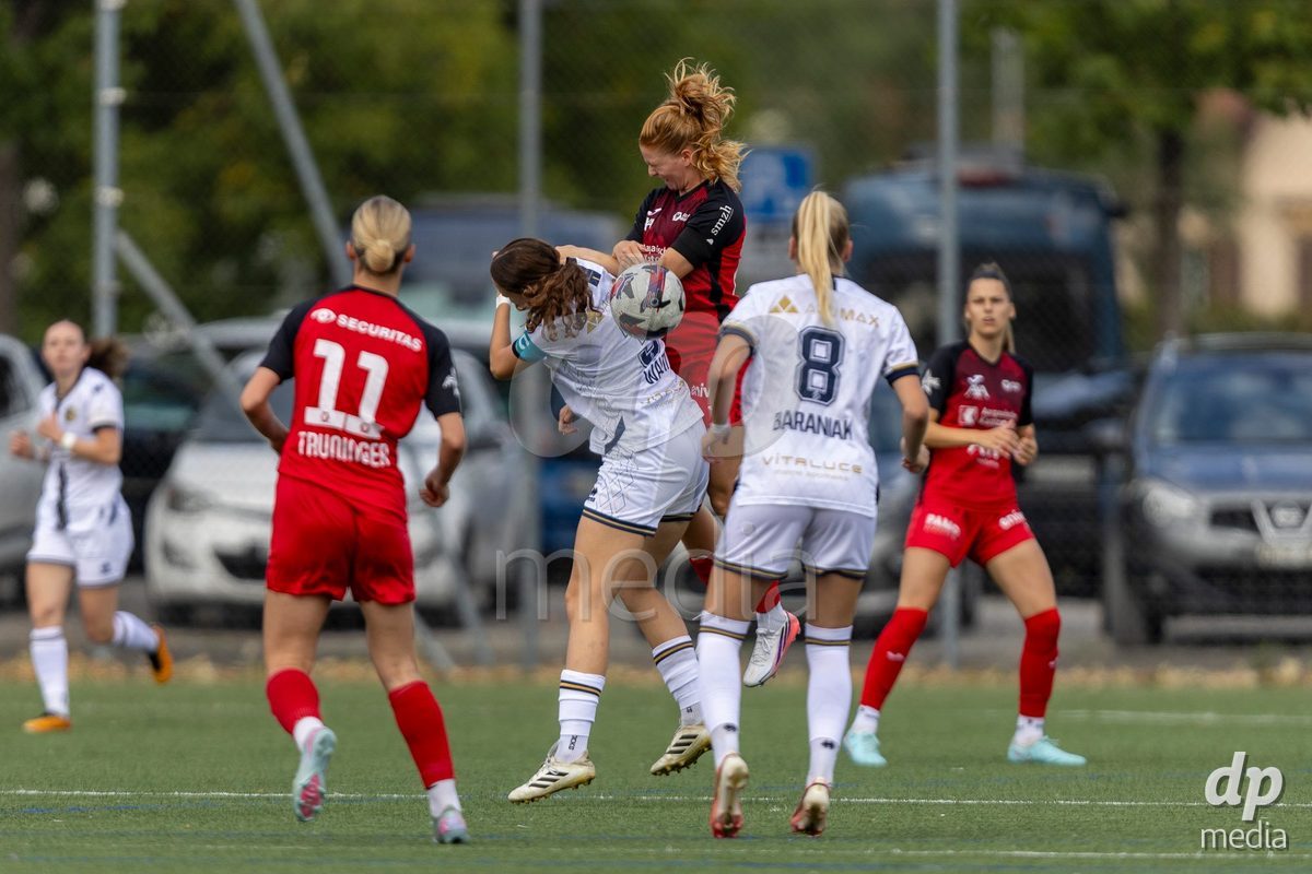 Aarau, Switzerland - September 5: Lena Wälti of FC Luzern Frauen fights for heading the ball during the AXA Women's Super League match between FC Aarau Frauen and FC Luzern at Sportanlage Schachen on September 5, 2026 in Aarau, Switzerland.