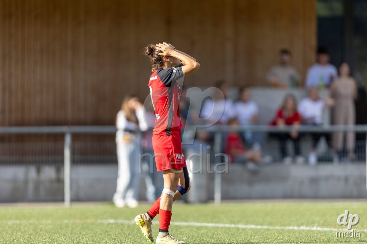 Aarau, Switzerland - September 5: Giulia Bison of FC Aarau Frauen looks dejected and disappointed during the AXA Women's Super League match between FC Aarau Frauen and FC Luzern at Sportanlage Schachen on September 5, 2026 in Aarau, Switzerland.