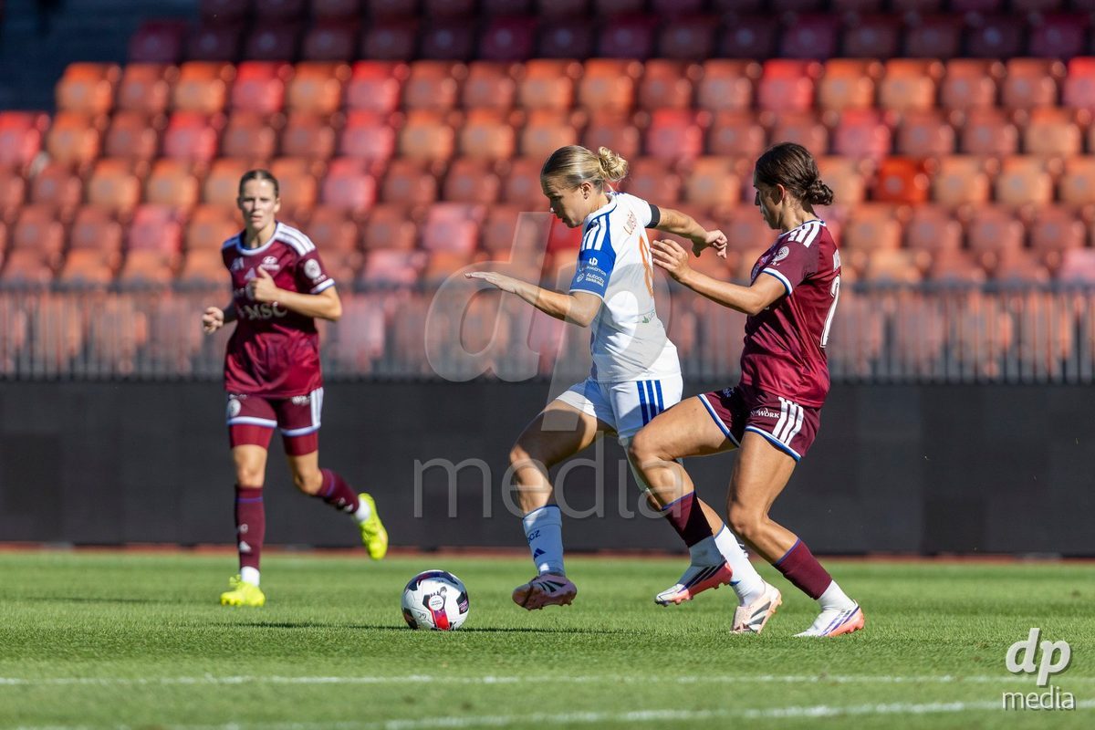 ZURICH, SWITZERLAND - September 6: Ella Ljustina of GC Frauenfussball controls the ball during the AXA Women's Super League match between GC Frauenfussball and Servette FC Chenois Feminin at Letzigrund on September 6, 2026 in Zurich, Switzerland.