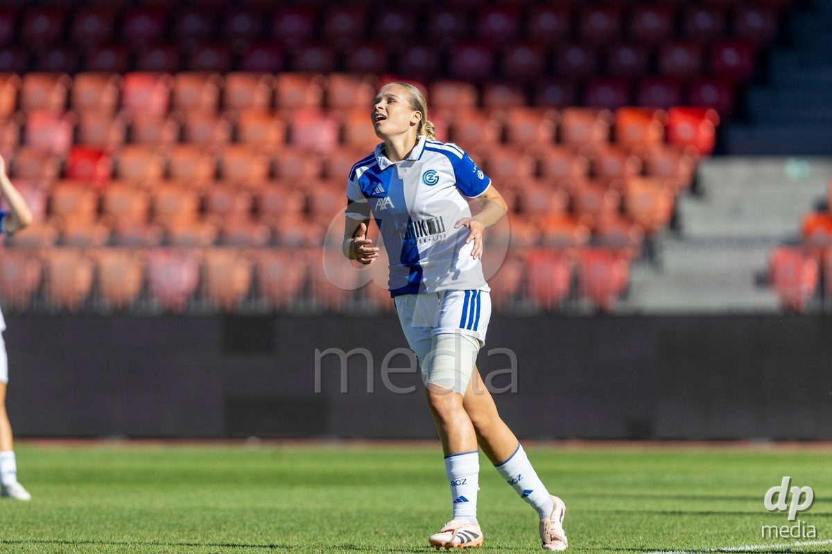 ZURICH, SWITZERLAND - September 6: Ella Ljustina of GC Frauenfussball looks dejected and disappointed  during the AXA Women's Super League match between GC Frauenfussball and Servette FC Chenois Feminin at Letzigrund on September 6, 2026 in Zurich, Switzerland.