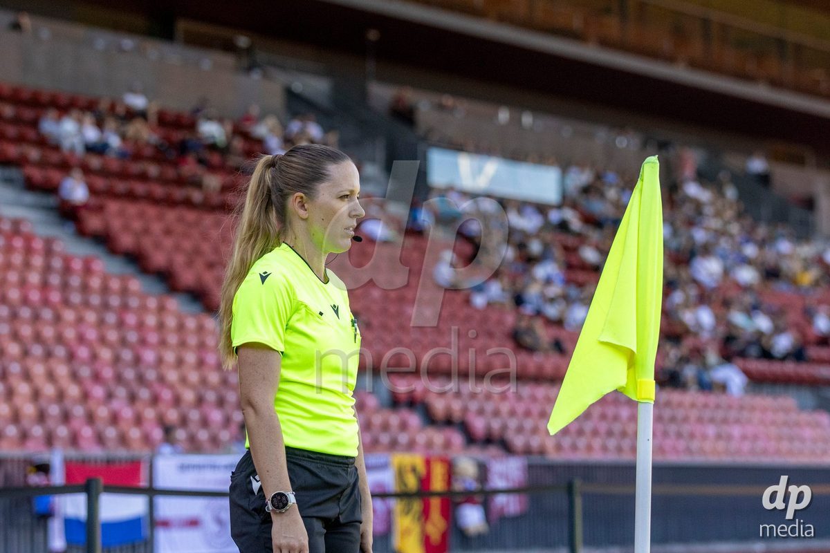 ZURICH, SWITZERLAND - September 6: Referee Belinda Pierre-Brem during the AXA Women's Super League match between GC Frauenfussball and Servette FC Chenois Feminin at Letzigrund on September 6, 2026 in Zurich, Switzerland.
