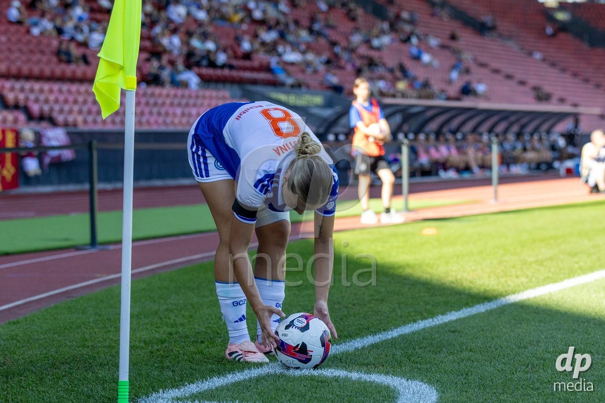 ZURICH, SWITZERLAND - September 6: Ella Ljustina of GC Frauenfussball places the ball for a corner kick during the AXA Women's Super League match between GC Frauenfussball and Servette FC Chenois Feminin at Letzigrund on September 6, 2026 in Zurich, Switzerland.