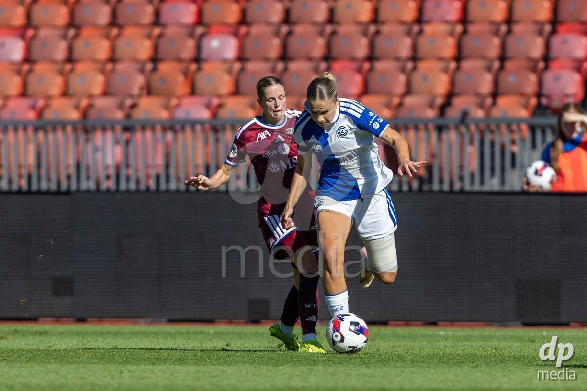 ZURICH, SWITZERLAND - September 6: Ella Ljustina of GC Frauenfussball controls the ball during the AXA Women's Super League match between GC Frauenfussball and Servette FC Chenois Feminin at Letzigrund on September 6, 2026 in Zurich, Switzerland.