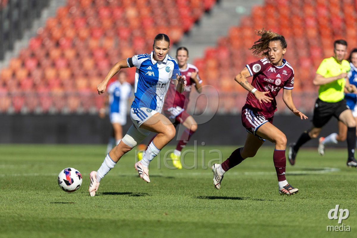 ZURICH, SWITZERLAND - September 6: Ella Ljustina of GC Frauenfussball passes the ball during the AXA Women's Super League match between GC Frauenfussball and Servette FC Chenois Feminin at Letzigrund on September 6, 2026 in Zurich, Switzerland.