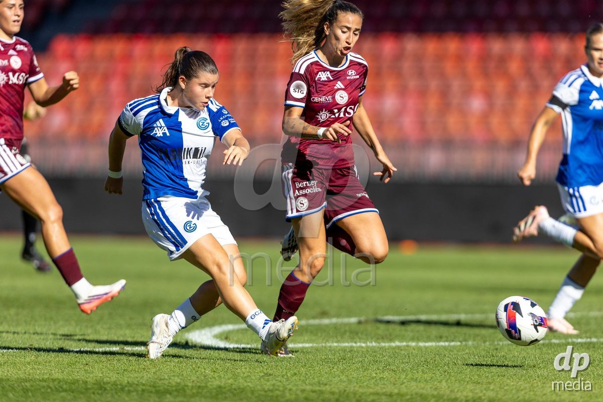 ZURICH, SWITZERLAND - September 6: Michelle Storni of GC Frauenfussball shoots the ball during the AXA Women's Super League match between GC Frauenfussball and Servette FC Chenois Feminin at Letzigrund on September 6, 2026 in Zurich, Switzerland.
