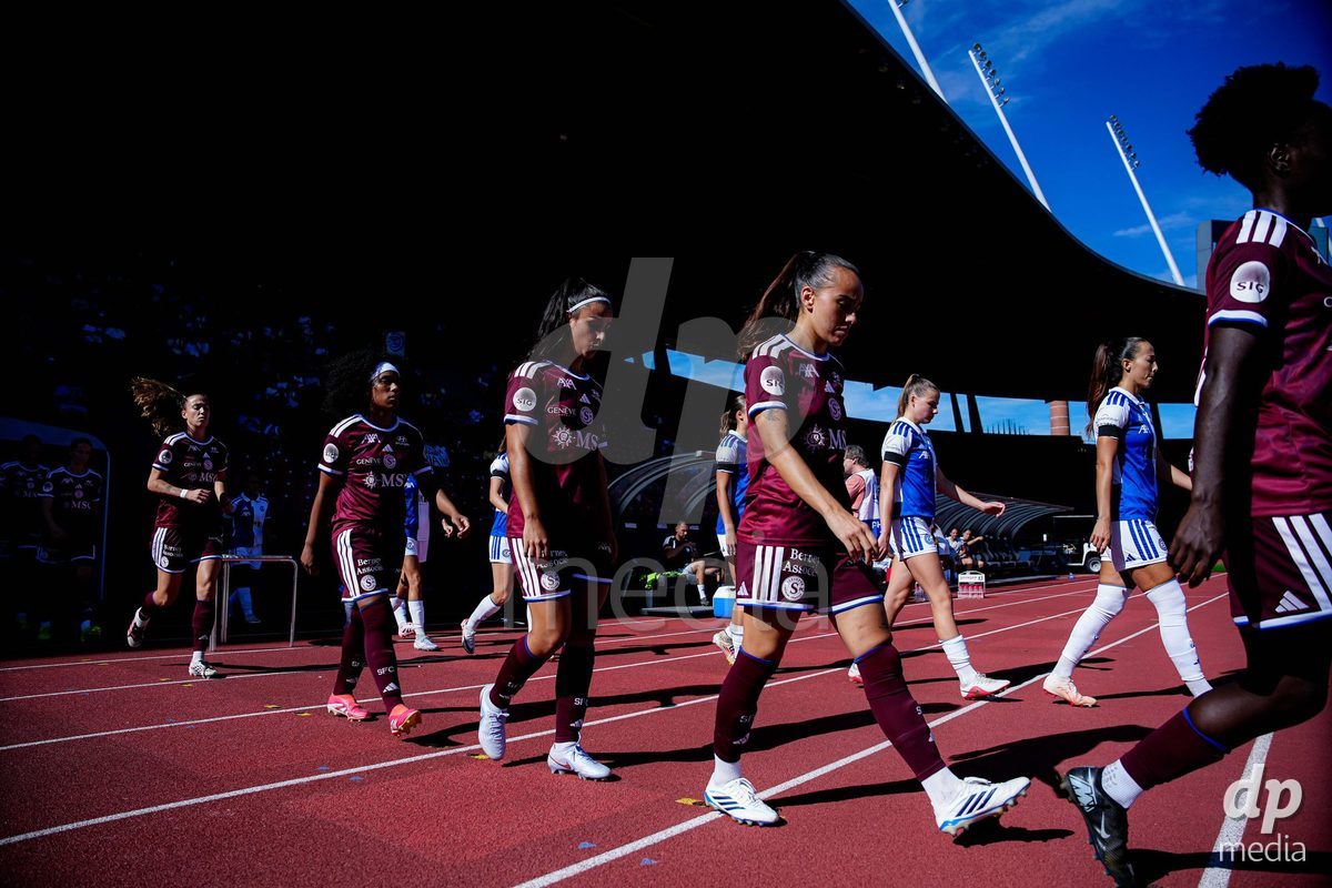 ZURICH, SWITZERLAND - September 6: Players of Servette FC Chenois Feminin during the AXA Women's Super League match between GC Frauenfussball and Servette FC Chenois Feminin at Letzigrund on September 6, 2026 in Zurich, Switzerland.
