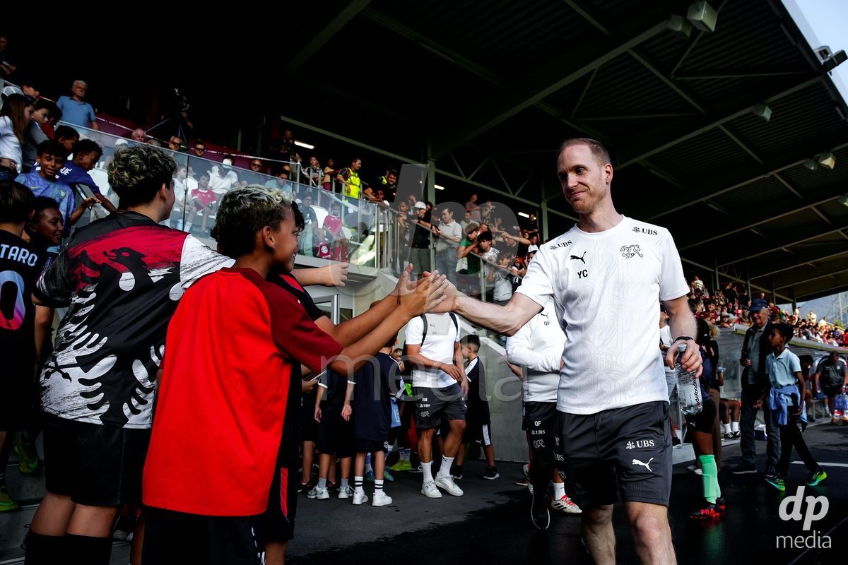 OBERE AU, Switzerland - September 8: Staff of Switzerland with fans during the International Friendly U20 match between Switzerland and Luxembourg at TBD on September 8, 2026 in Obere Au, Switzerland.