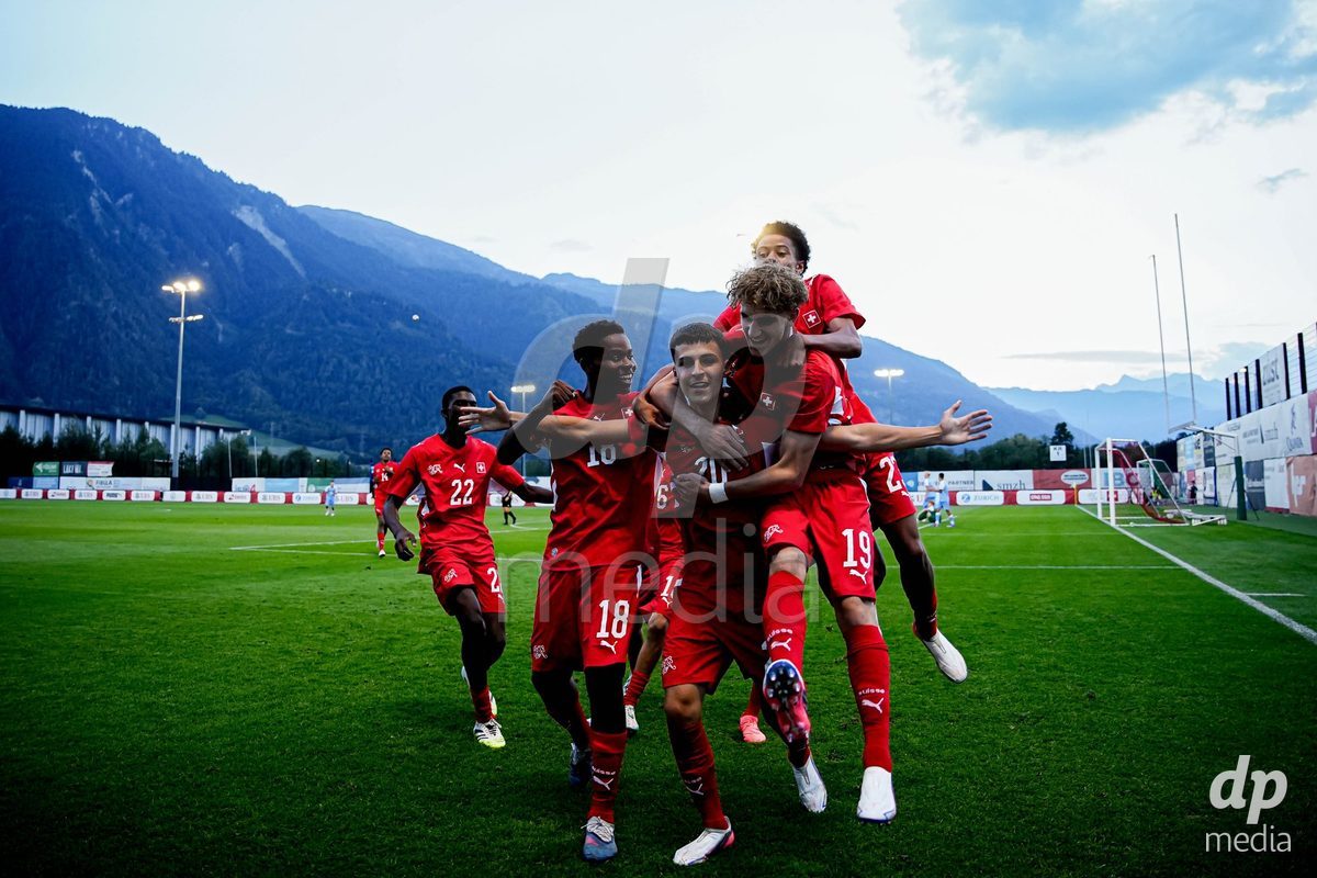 OBERE AU, Switzerland - September 8: Marin Ivankovic of Switzerland celebrating with team after scoring teams second goal during the International Friendly U20 match between Switzerland and Luxembourg at TBD on September 8, 2026 in Obere Au, Switzerland.