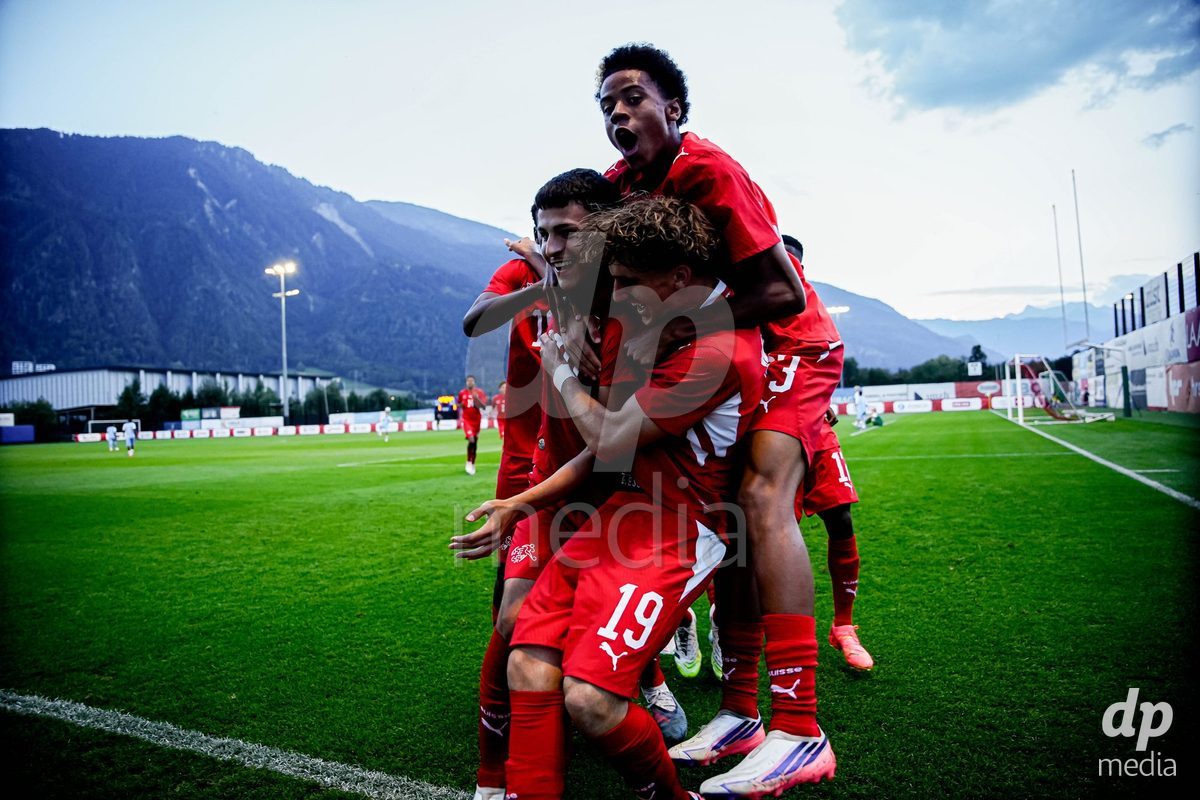 OBERE AU, Switzerland - September 8: Marin Ivankovic of Switzerland celebrating with team after scoring teams second goal during the International Friendly U20 match between Switzerland and Luxembourg at TBD on September 8, 2026 in Obere Au, Switzerland.
